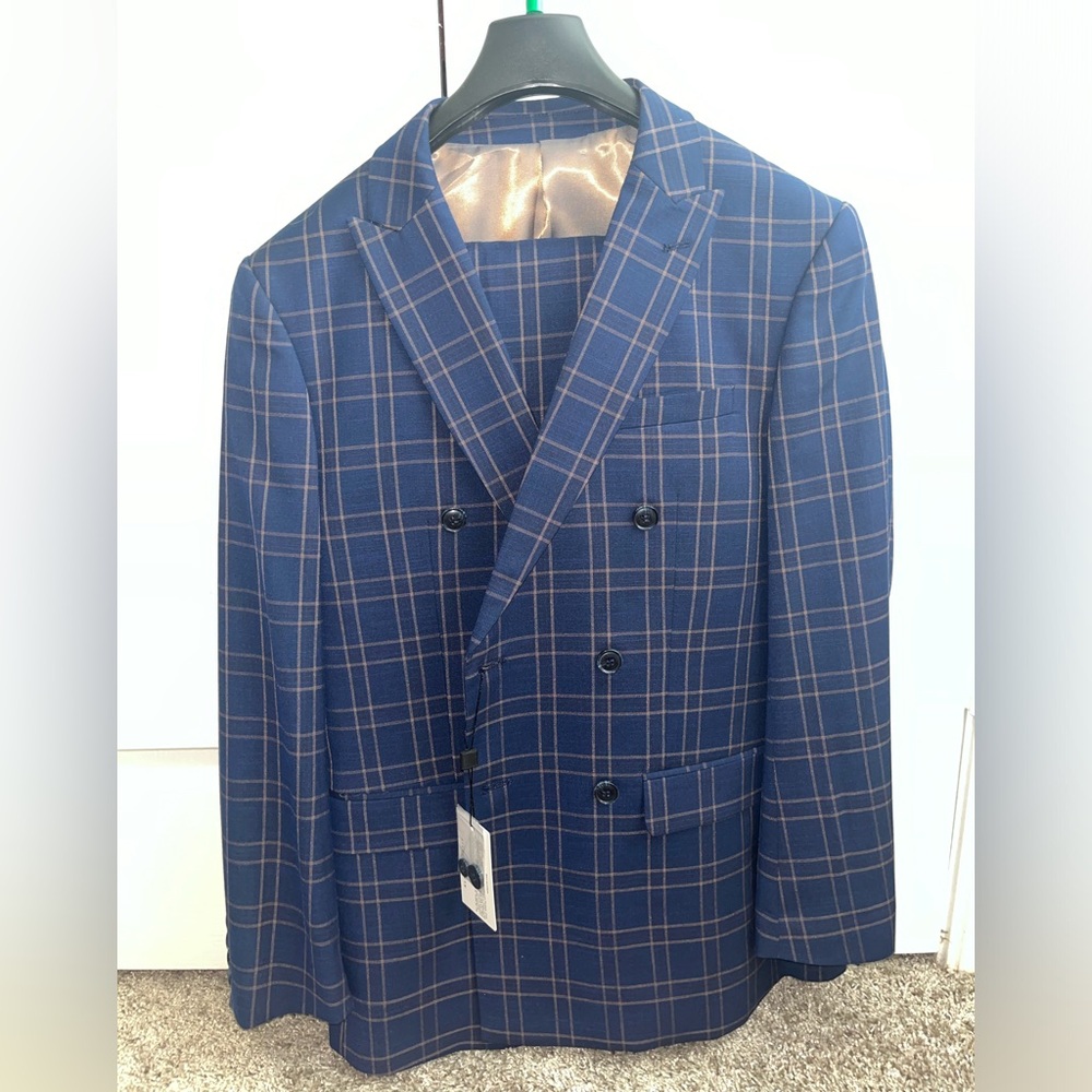 Alain Dupetit Double Breasted Windowpane Suit